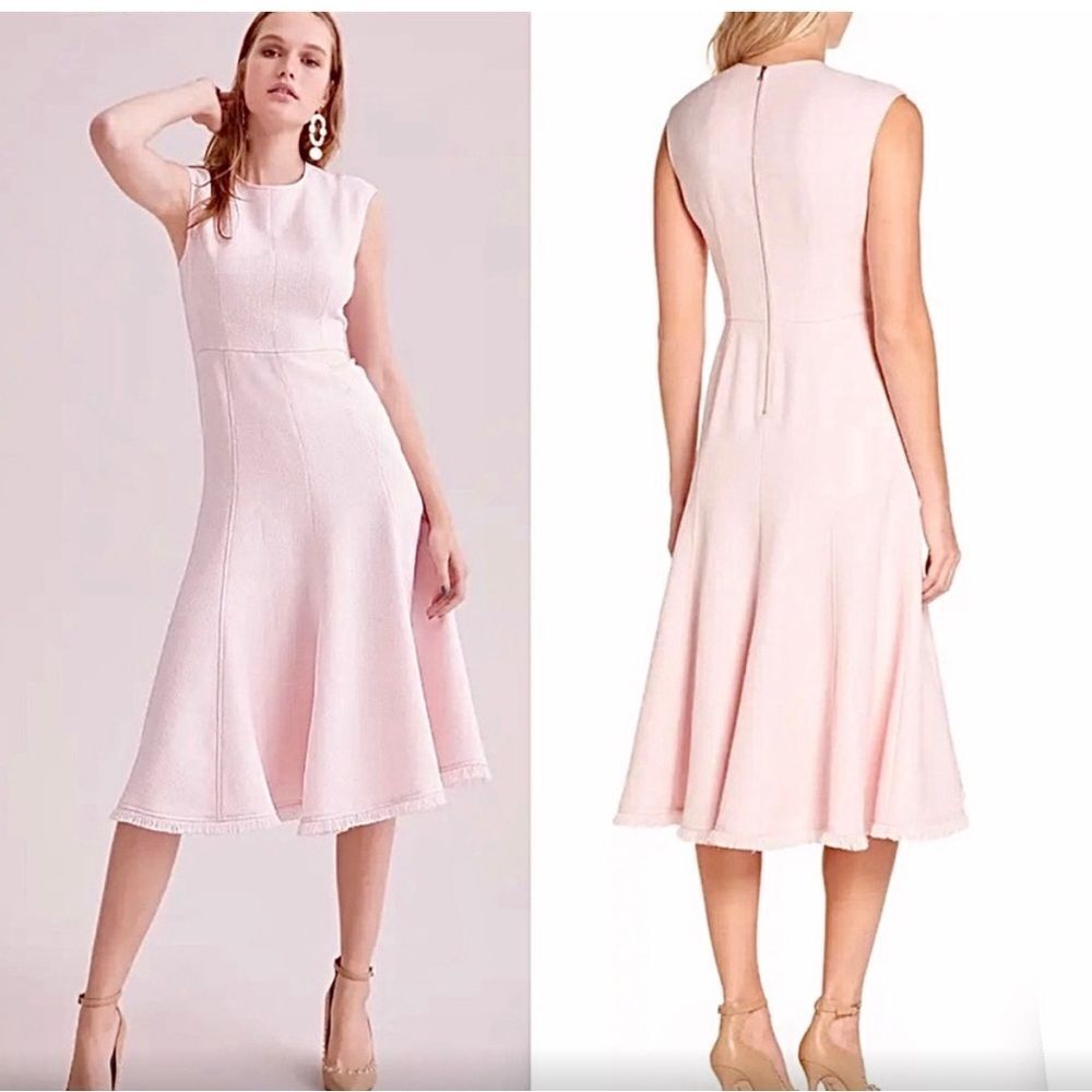 Eliza J Tweed Sleeveless Fringe Hem Midi Dress‎ Size 8 in Baby Pink